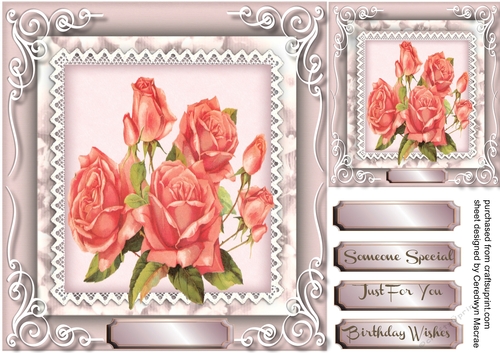 Beautiful Peach Roses on a Scroll Mat 