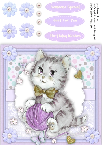 Adorable Kitty Playing with the Wool , Lilac