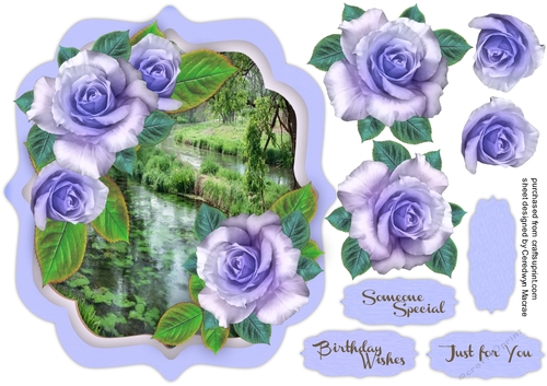 Beautiful lilac Roses and Water Scene