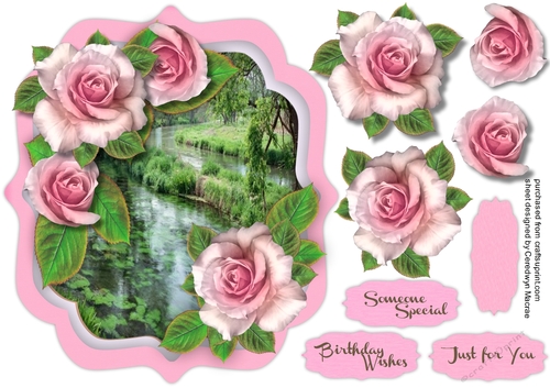 Beautiful pink Roses and Water Scene