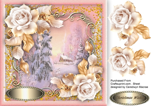 Beautiful Golden Roses and Christmas Cabin