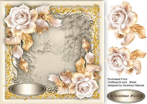 Beautiful Golden Roses and Sepia Christmas Cabin
