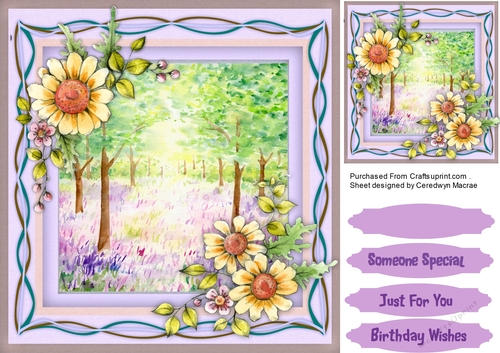 Sunflowers and Forest Scene