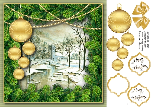 Beatiful Gold Baubles and Scene