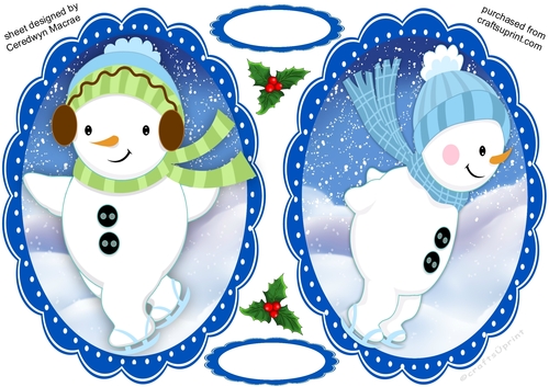 2, Blue Ice Skating Snowmen Toppers