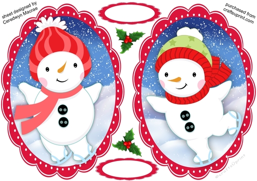 2, Red Ice Skating Snowmen Toppers