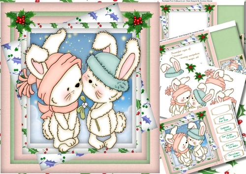 8x8 Mini kit , Bunnies Mistletoe Kiss 