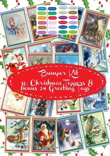 Bumper Kit, 18 .A5 Christmas Toppers & 24, Greeting tags 