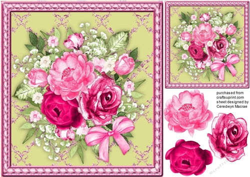 Beautiful Hot P[ink Roses on a gold lattace mat