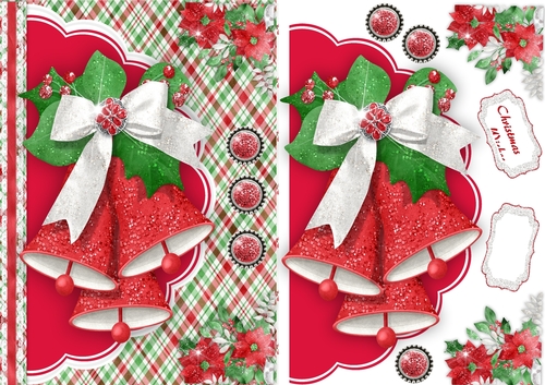 Beautiful Shimmering Red Bells envelope card   