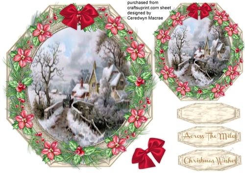 Lovely Shaped card with Christmas Roses and Scene 