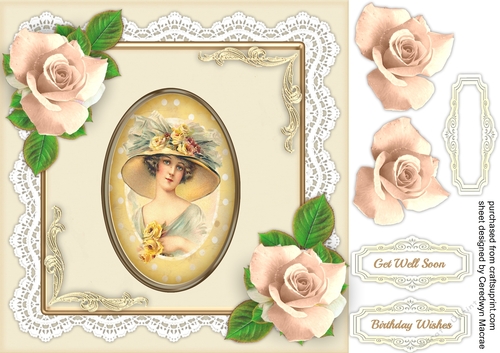 Vintage Lady with Cream Roses 1