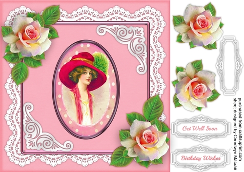 Vintage Lady with Pink Roses 3