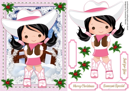Lovely Cowgirl in Christmas Scene with White Hat 
