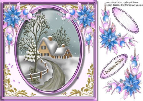 Beautiful Christmas House in a Lilac frame 