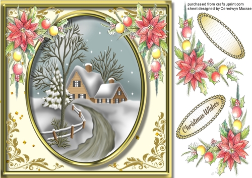 Beautiful Christmas House in a Gold frame 