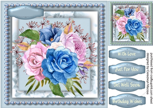 Beautiful Blue mixed roses in a pearl frame 