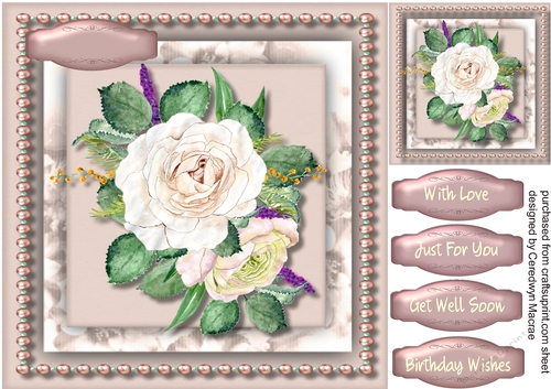 Cream   roses in a pearl frame 