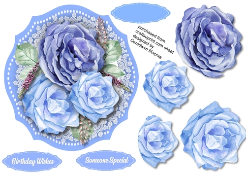 Beautiful Blue Roses on a lace mat 