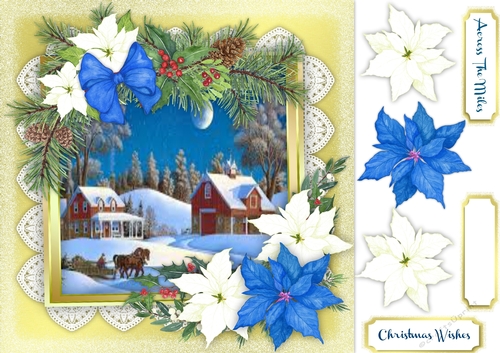 Beautiful Christmas Scene on Gold Sparkle Frame 
