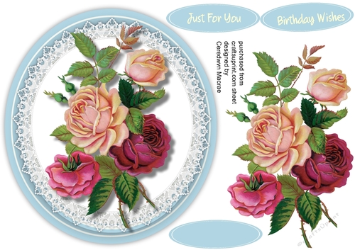 Mixed Roses on a blue  Oval Mat
