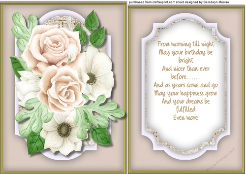 Cream Roses on Sheet Music with Birthday Verse 6