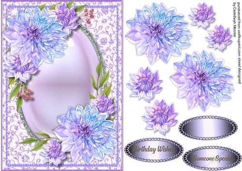 Beautiful Lilac Dahlias on a Oval Frame
