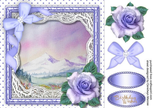 Beautiful Alpine Meadow in vintage lace frame 
