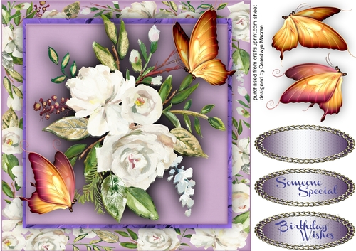 Beautiful White Roses and Golden Butterflys