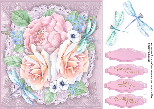  Water Coloured Roses and Dragonflys