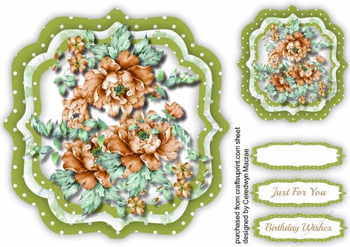 Beautiful Beige roses on a Green bracket mat