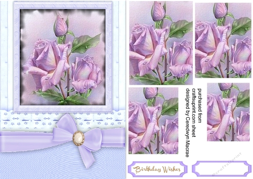 Beautiful Lilac Roses on a Wood Mat 