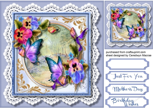 Pansys and Butterflys in a country scene 