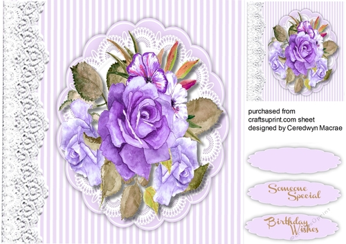 Beautiful Roses on a Lilac Scalloped mat 