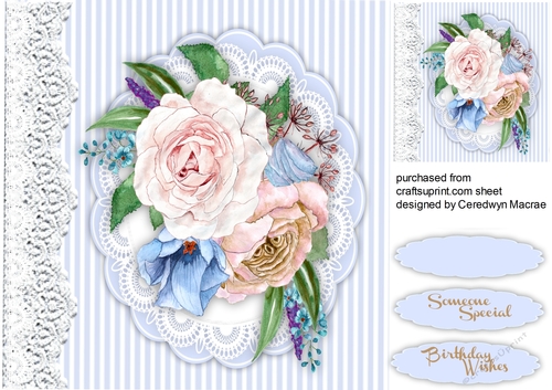 Beautiful Roses on a Blue  Scalloped mat 