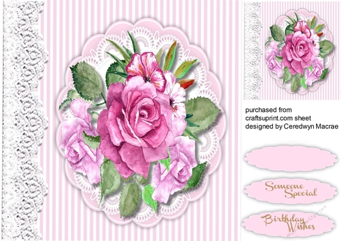 Beautiful Roses on a Pink Scalloped mat 