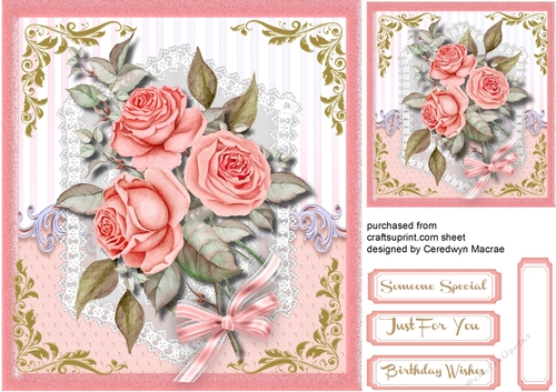 Beautiful Pink French Roses on lace 