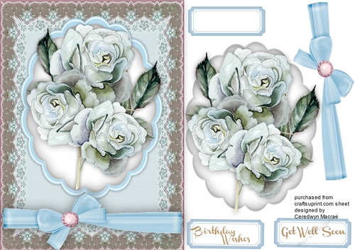 Blue Roses on a Scalloped Mat 