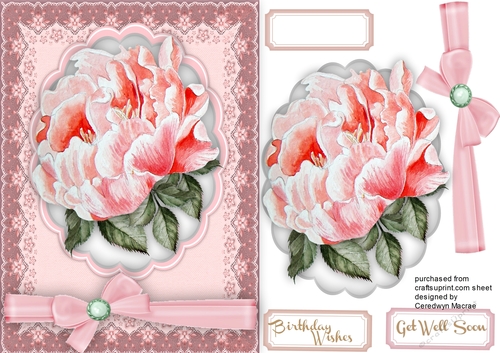 Pink Peony Rose on a Scalloped mat 