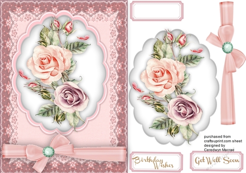 Pink  Roses on a Scalloped mat 