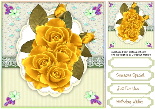 Beautiful Yellow Roses on a lace Boarder