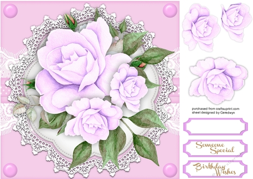 Deep Lilac Roses  on Vintage Lace  3