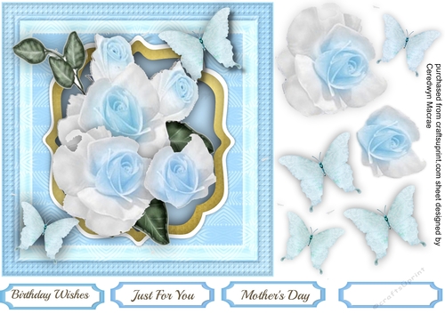 Soft Blue Roses and Butterflys 