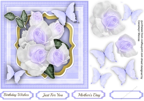 Soft Lilac Roses and Butterflys 
