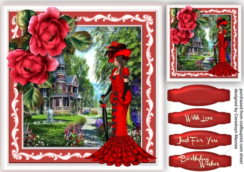 Vintage lady in Red in  the Garden  3