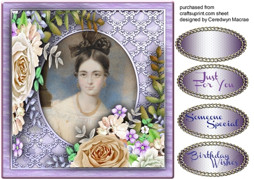 Vintage lady on lilac lace mat 