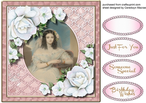 Vintage lady on a Pink lace mat 
