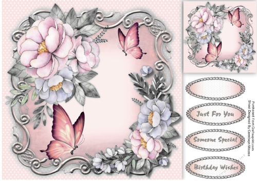 Beautiful Pink  Butterflys and Vintage Roses 