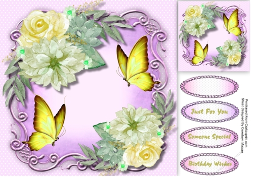 Beautiful Yellow   Butterflys and Vintage Roses 