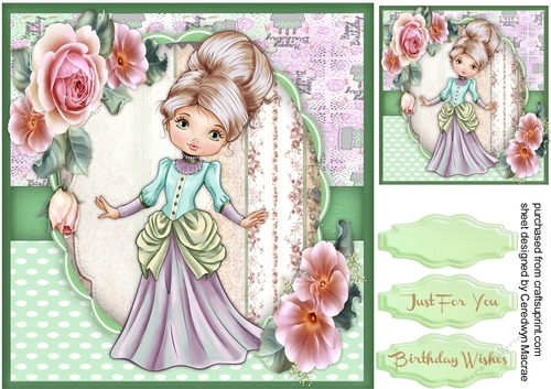 Vintage Girl and Pink Roses 